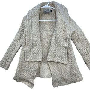 Aran Sweater Market 100% Merino Wool Cableknit Open Front Sweater Sz S Fisherman